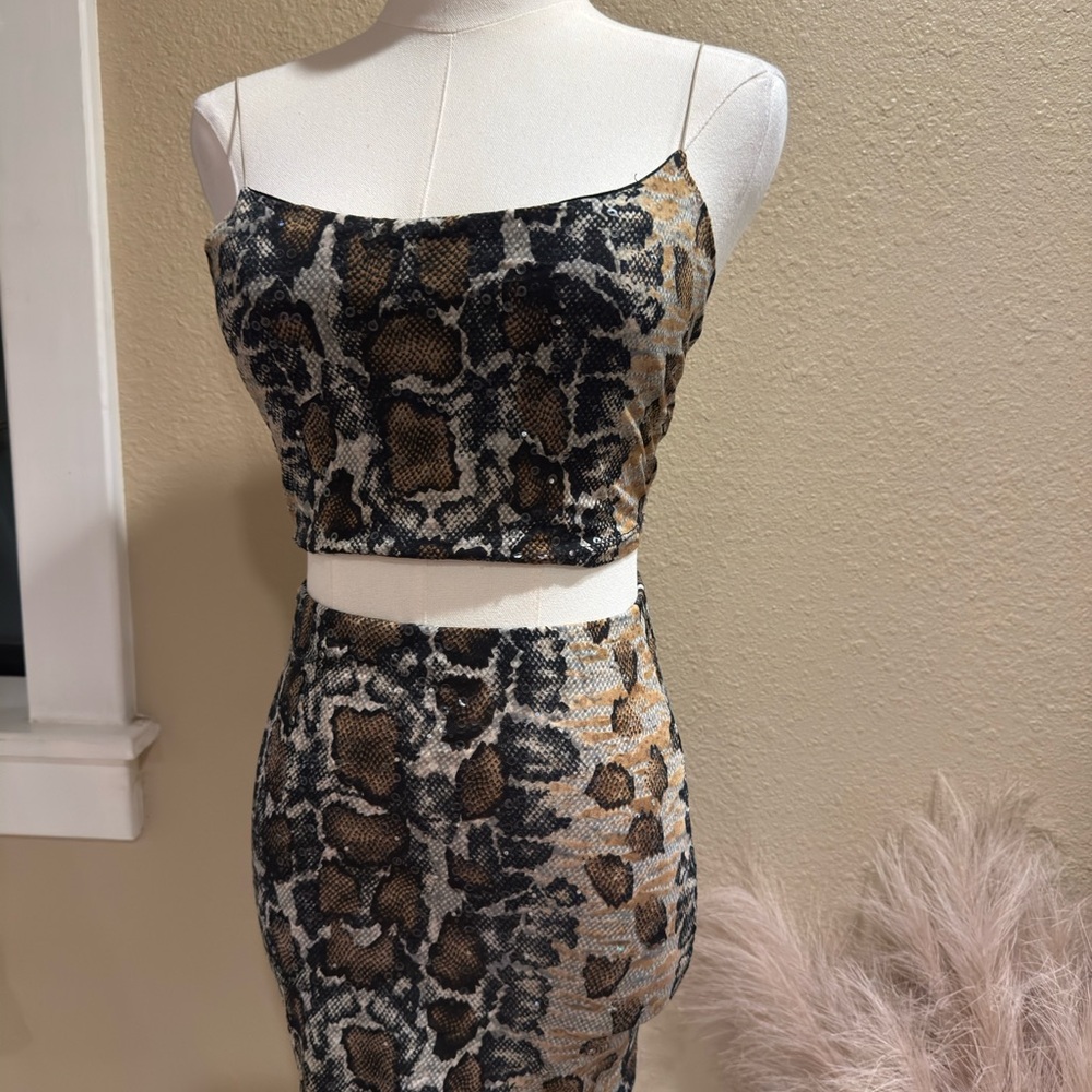 Snake Print Crop Top and Skirt Set